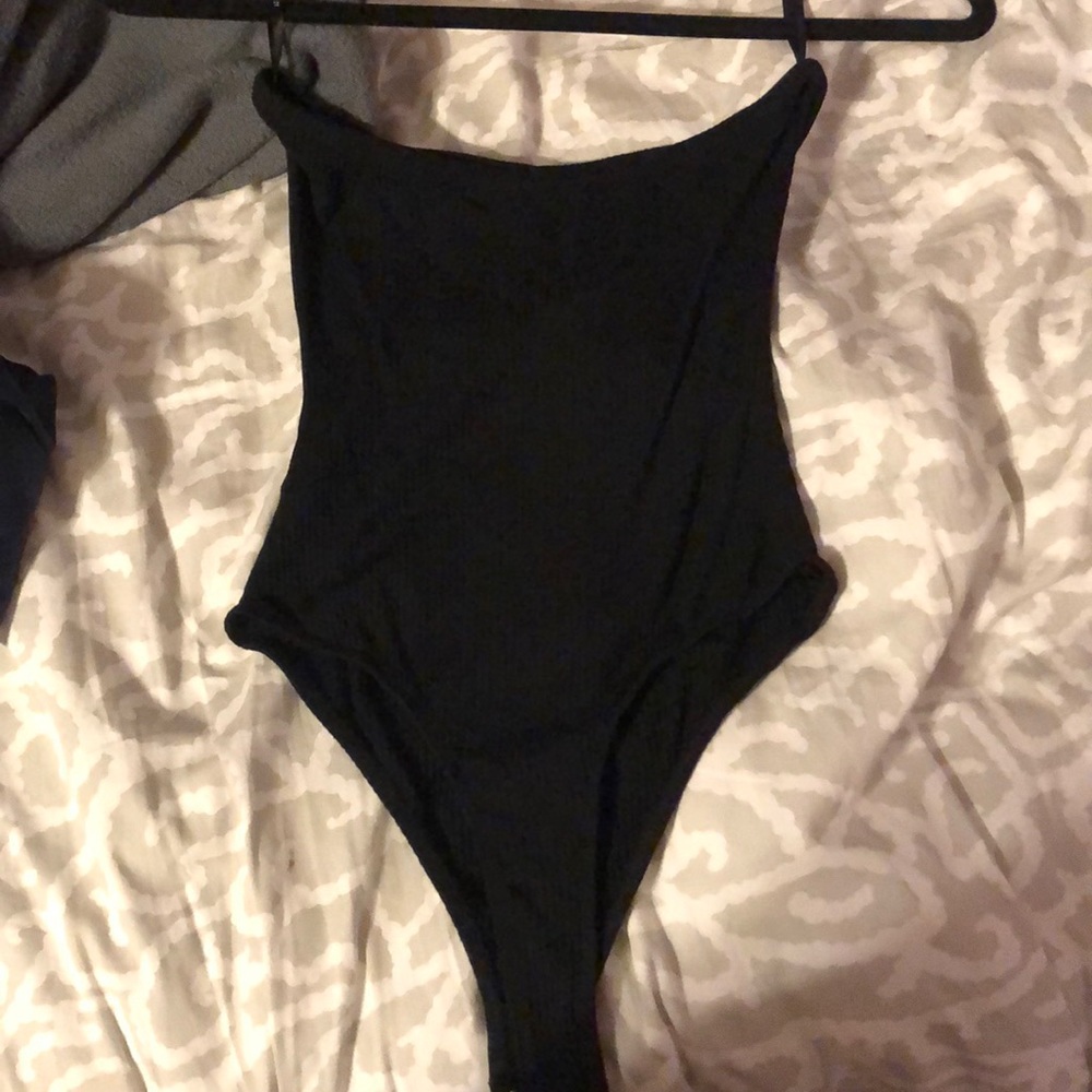 Black tube top bodysuit